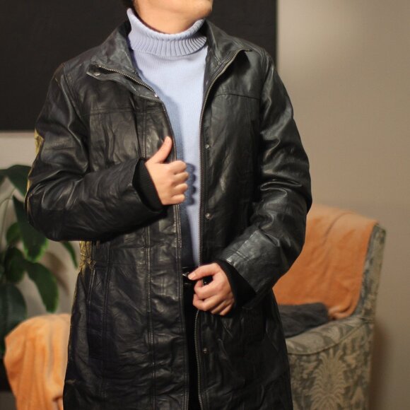 Vintage Danier Leather Jacket Trench Coat Black - Picture 4 of 16